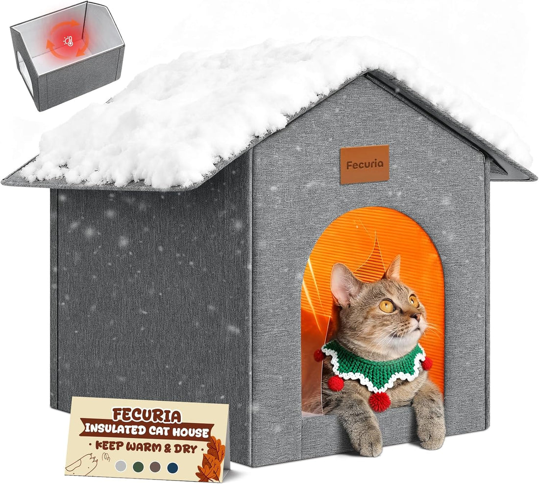 Insulated Outdoor Cat House Weatherproof Winter, Grey