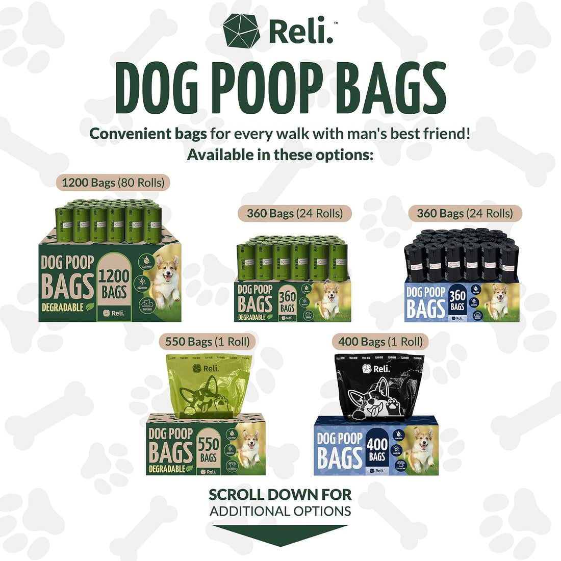 Reli. Biodegradable Dog Poop Bags w/Holder