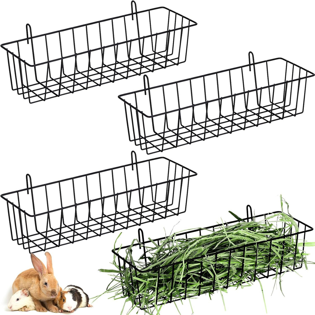 Therwen 4 Pcs Rabbit Hay Feeder Guinea Pig Heavy Duty Metal Frame Hay