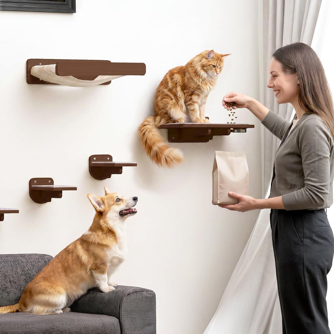 Cat Wall Shelves - Wall Mounted Cat Shelves with Feeding Station