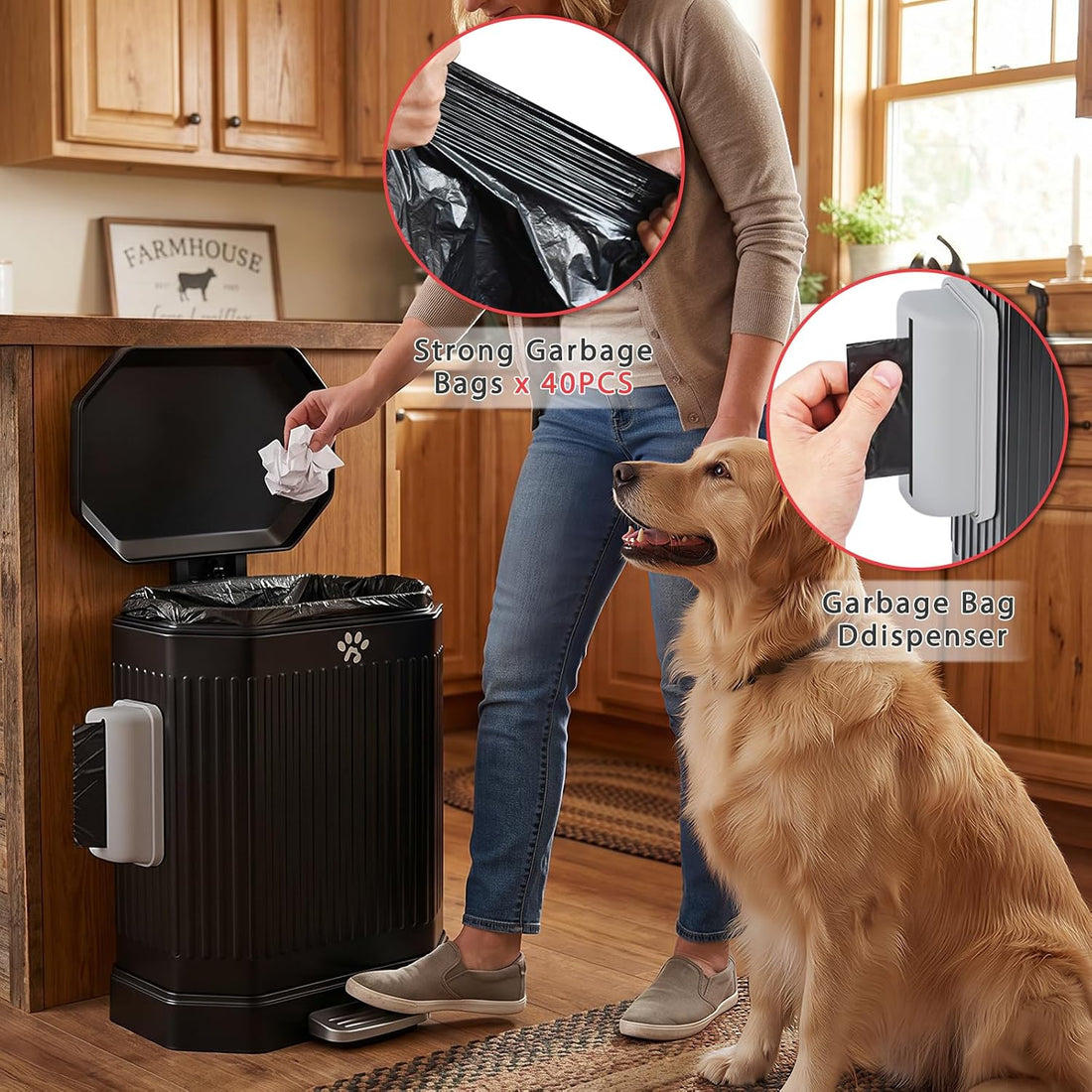 Metal Dog Poop Trash Can Outside with Odor Control Lid
