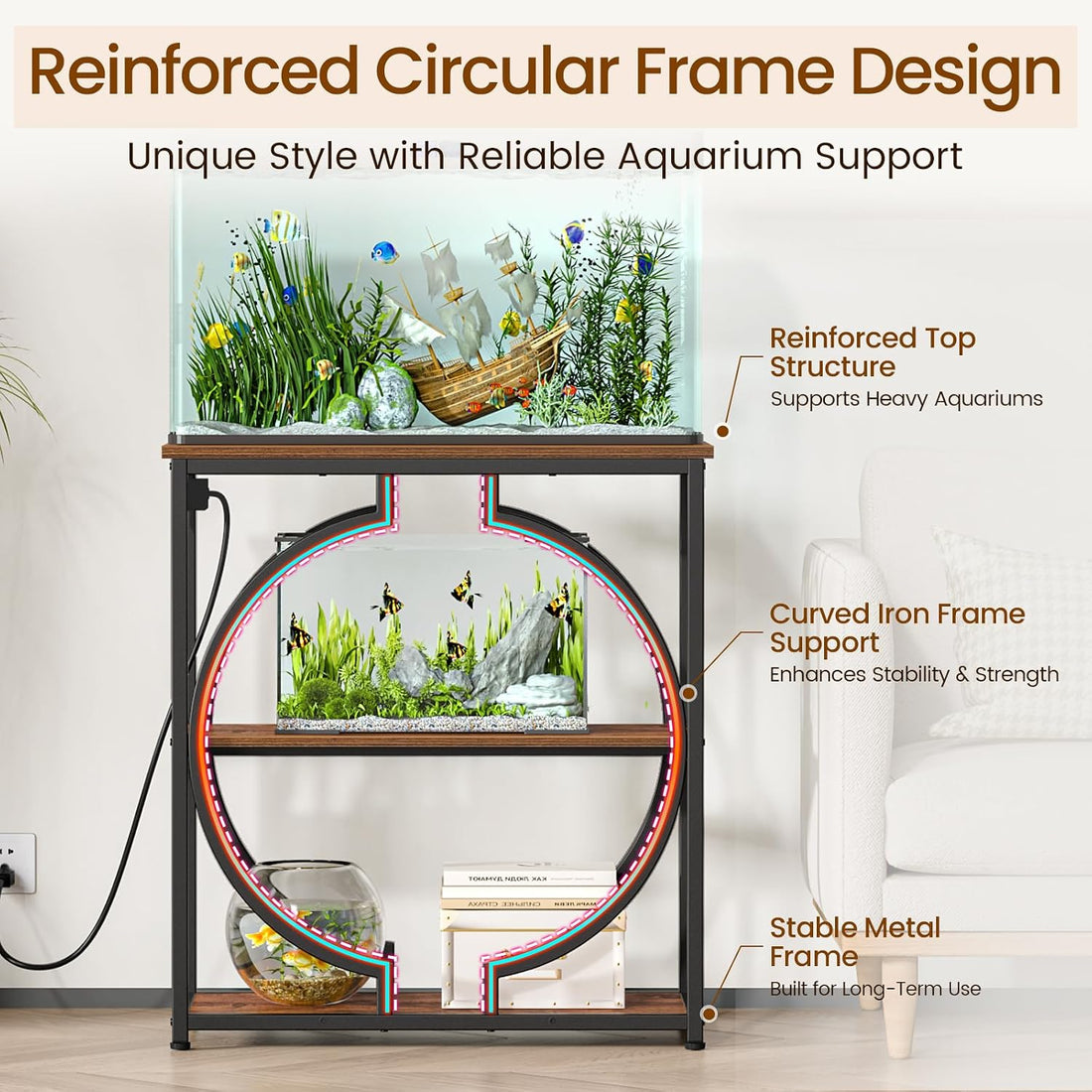 Snughome 20 Gallon Fish Tank Stand, Aquarium Stand with 3 Tier Storage