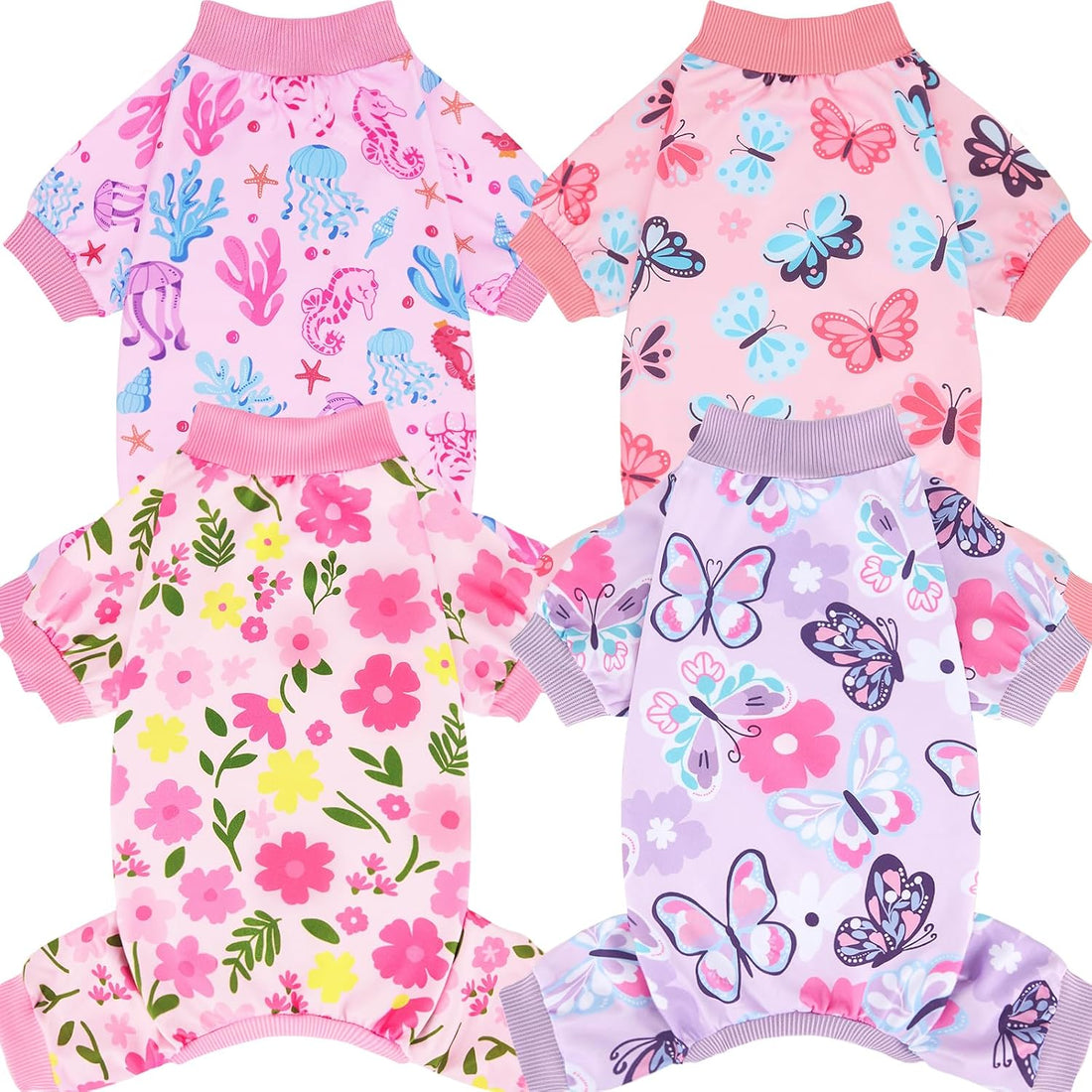 XPUDAC 4 Pieces Dog Pajamas Soft Strechy Puppy Onesies Pet Clothes