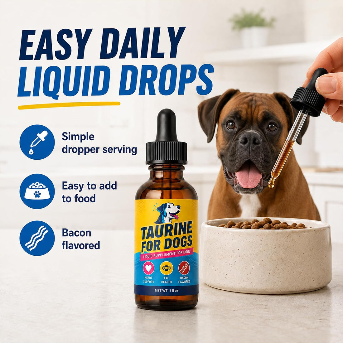 Taurine for Dogs Liquid Supplement, Bacon, 1 fl oz