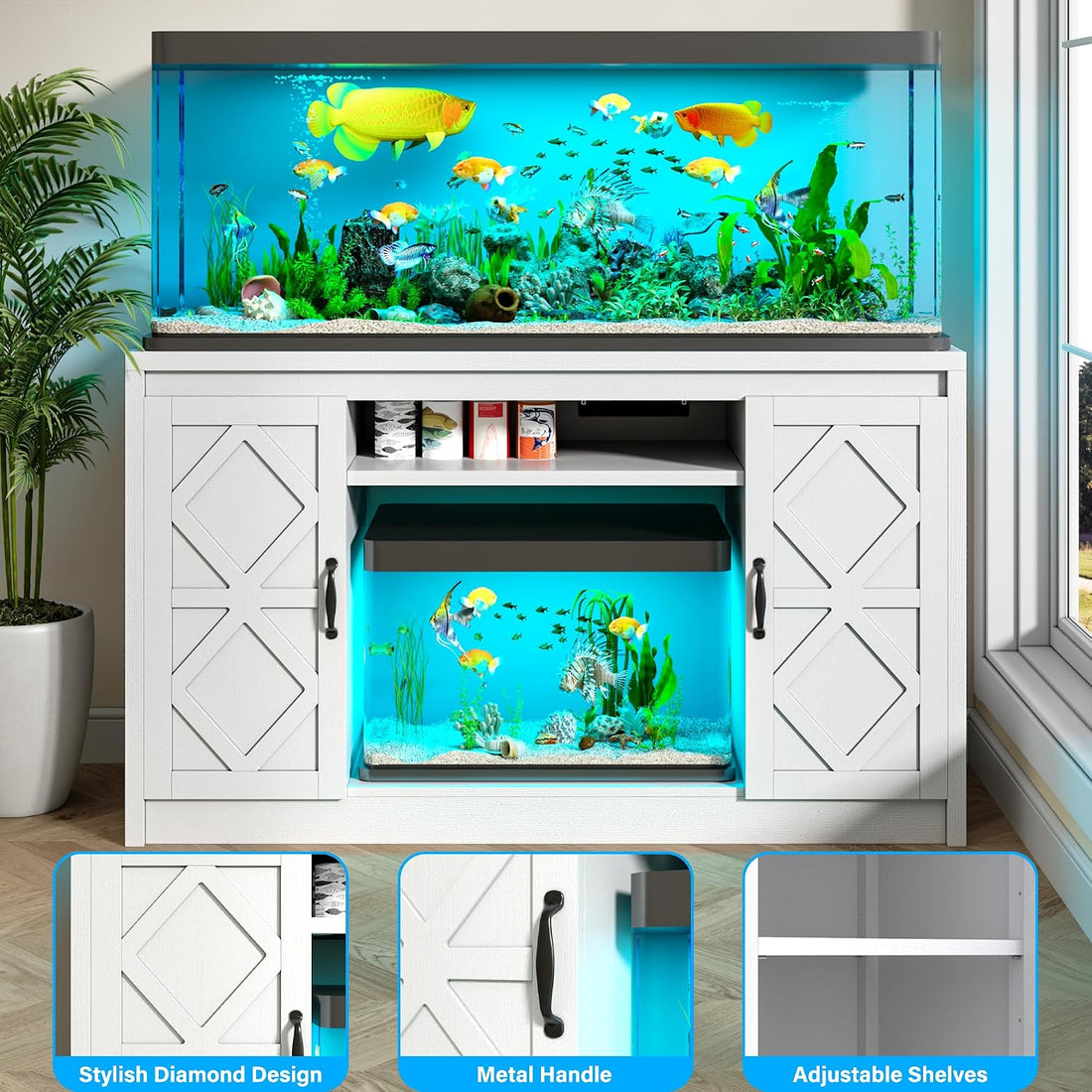 kepptory 75-120 Gallon Fish Tank Stand with Diamond Doors & Power