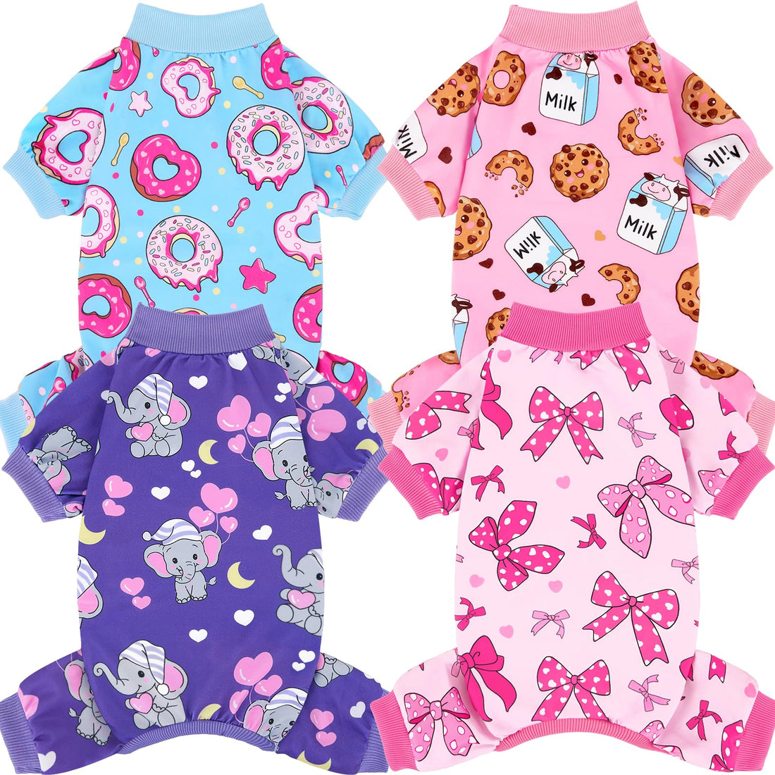 XPUDAC 4 Pieces Dog Pajamas Soft Strechy Puppy Onesies Pet Clothes