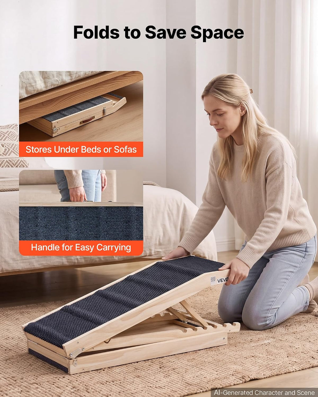 VEVOR Dog Ramp for Bed 23.2"-28.3" 6 Adjustable Height Foldable Pet