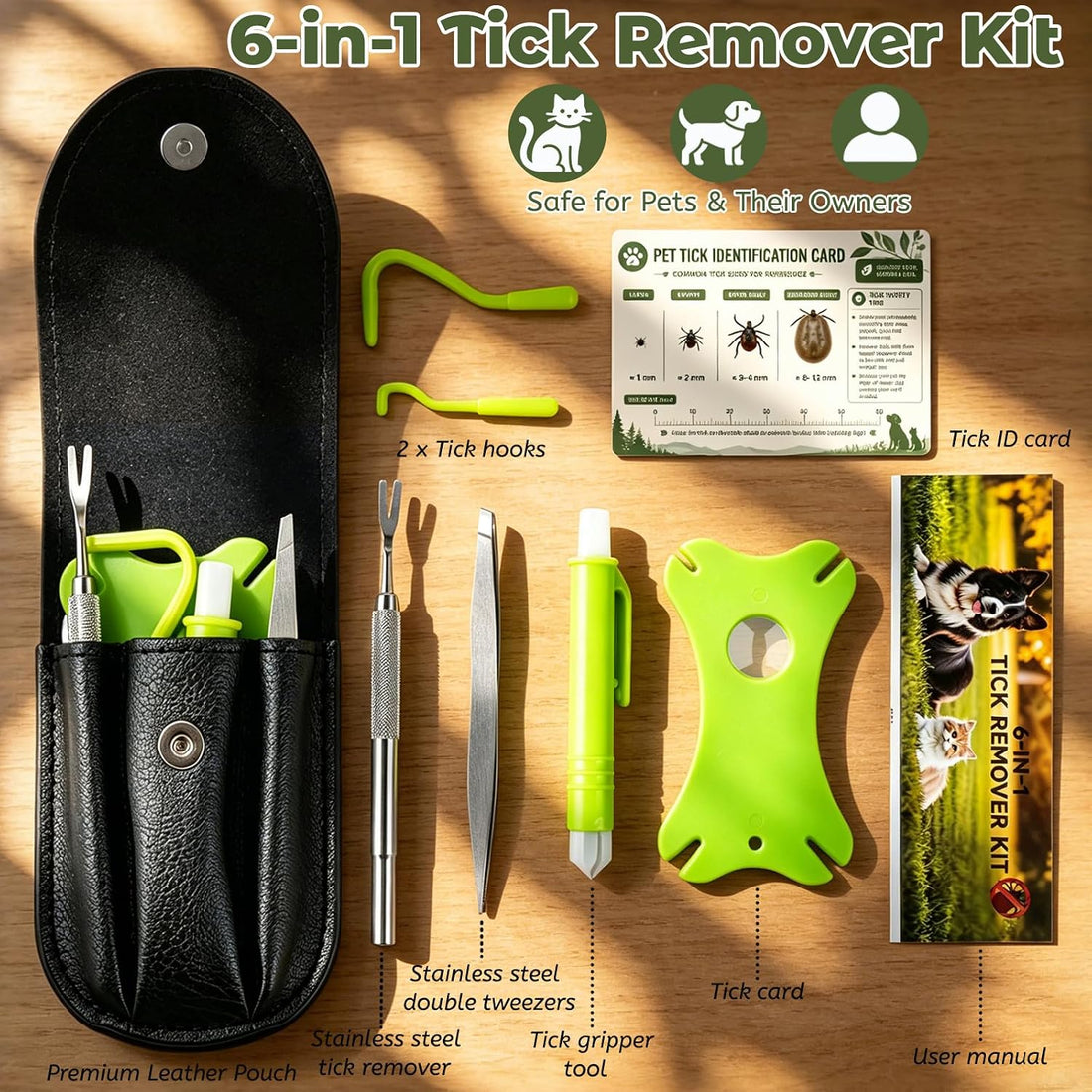 Tick Remover Tool Kit, 6-in-1 Professional Tick Removal for Dogs Cats