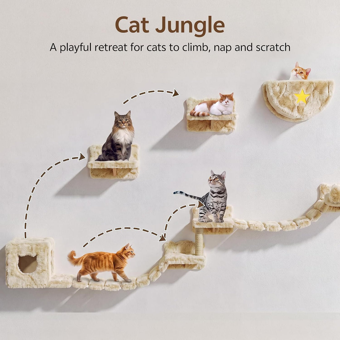 13-in-1 Cat Wall Shelves, Moon & Bridge Cat Wall Furniture