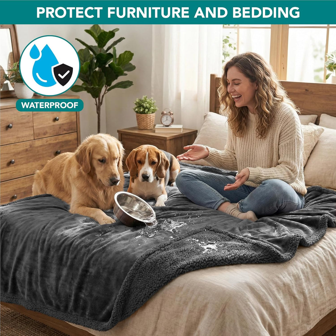 PetAmi Waterproof Dog Blanket for Couch, Extra Large 80x60