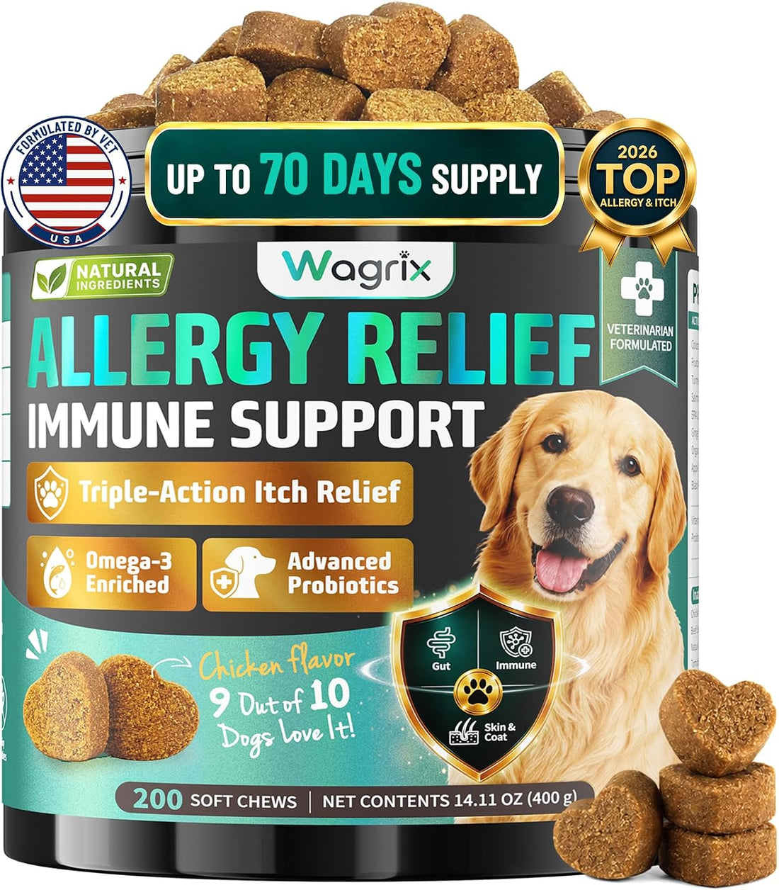 Dog Allergy Chews is Human Grade Itch Relief Multivitamin & Immune