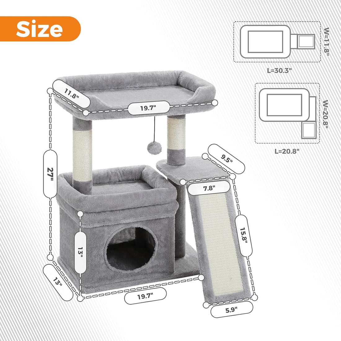 PEQULTI Small Cat Tree Tower for Large Adult Cats with Wide Top Perch