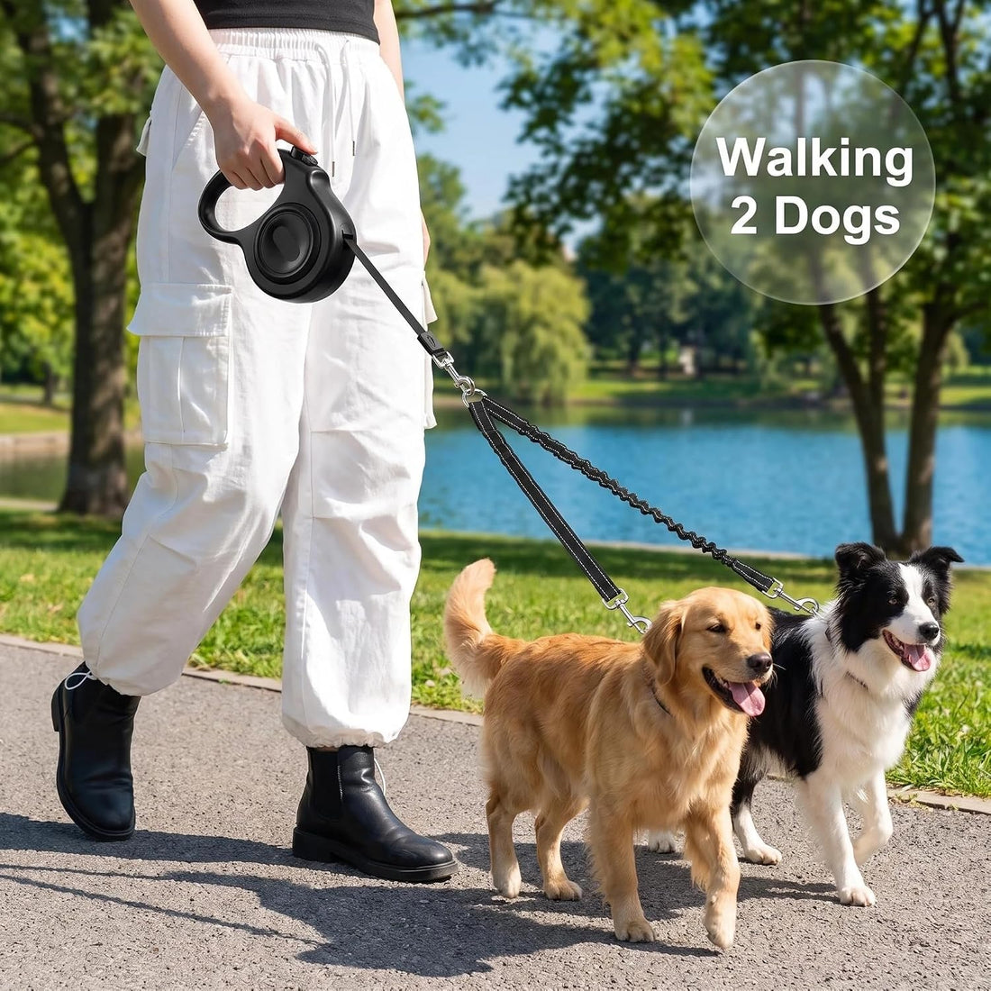 9.8 FT Dual Retractable Dog Leash for 2 Small Breeds Up to 44lbs Each
