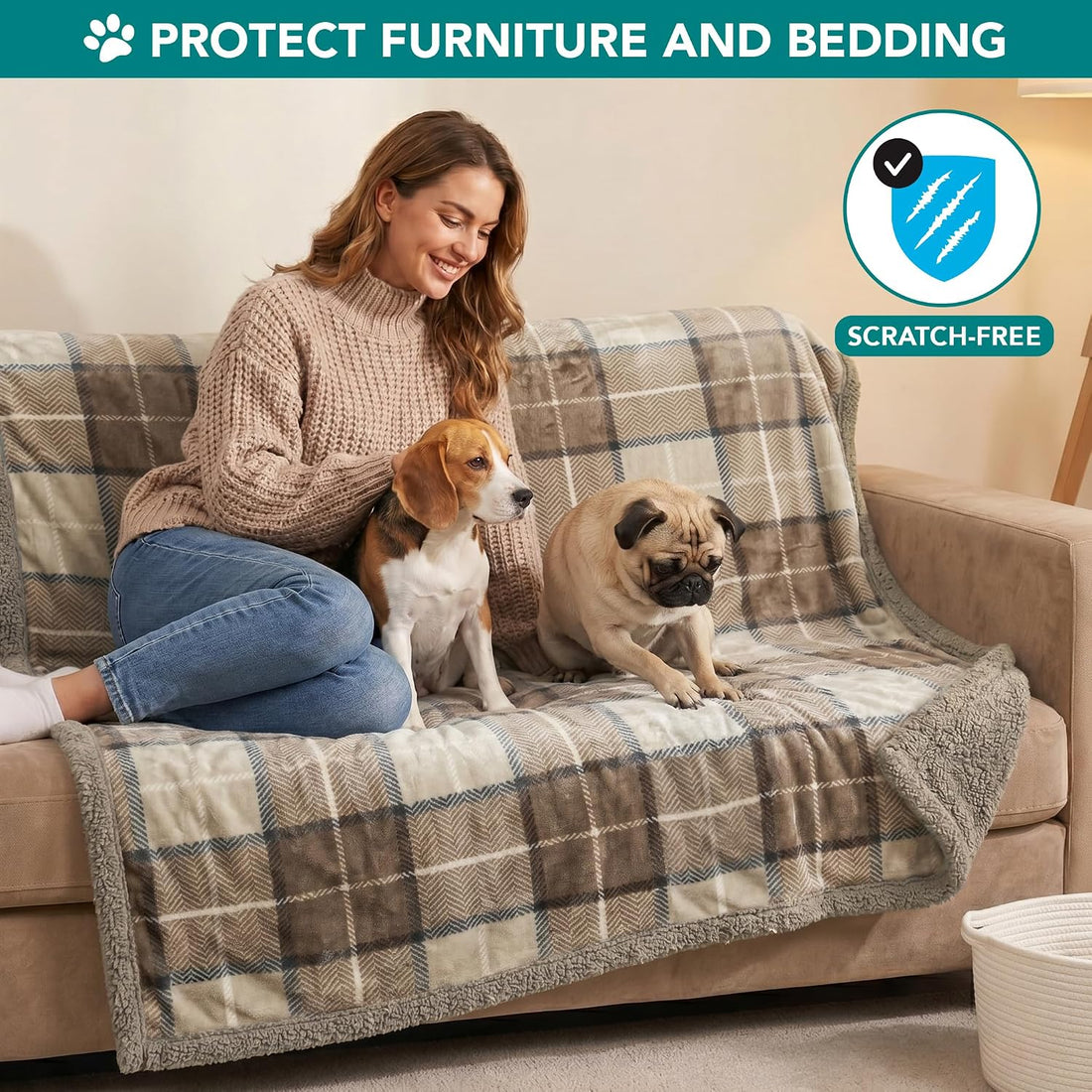 PetAmi Dog Blanket for Large Medium Pets Cats, 80x60 Twin XL