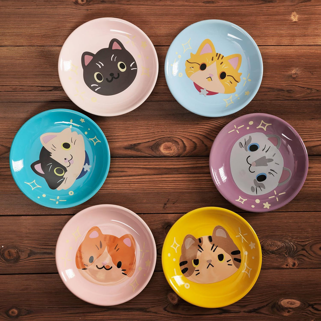 Ceramic Shallow Cat Dish 6 inch, Whisker Fatigue Free Cat Food Bowls
