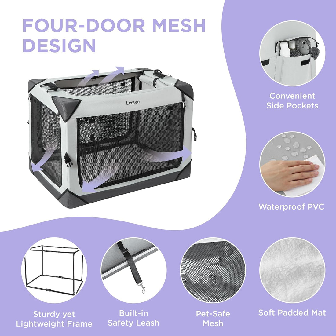 Lesure Collapsible Dog Crate - Portable Travel Kennel for Large Dog