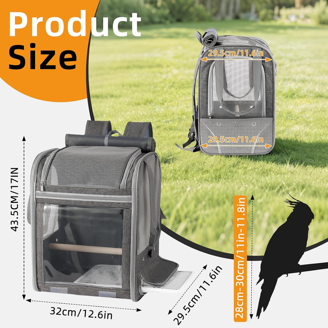 Bird Carrier Backpack Large Parrot Travel Cage with Perch