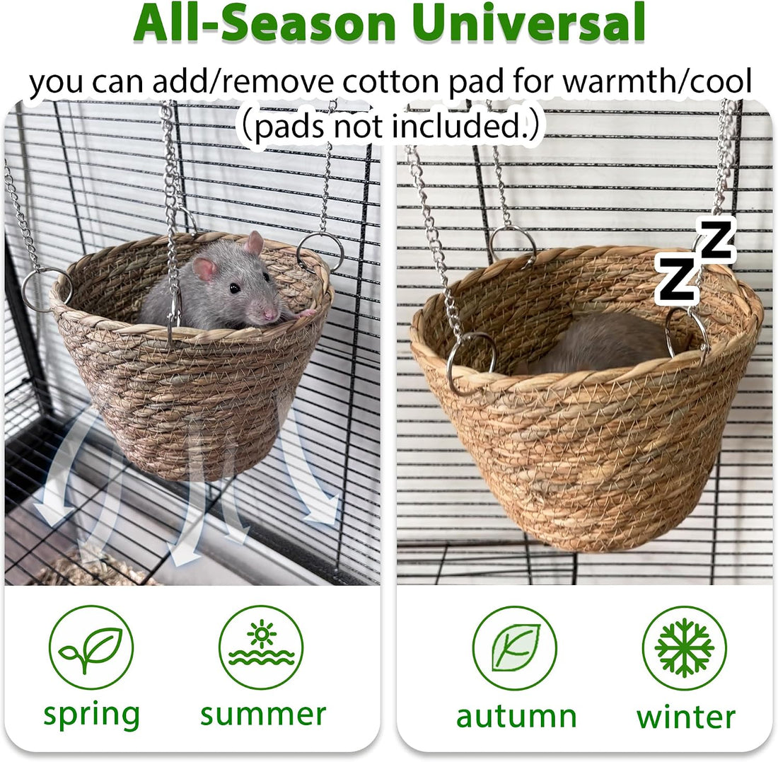 Natural Grass Rat Hammock for Cage, Tightly Woven Non-Collapse