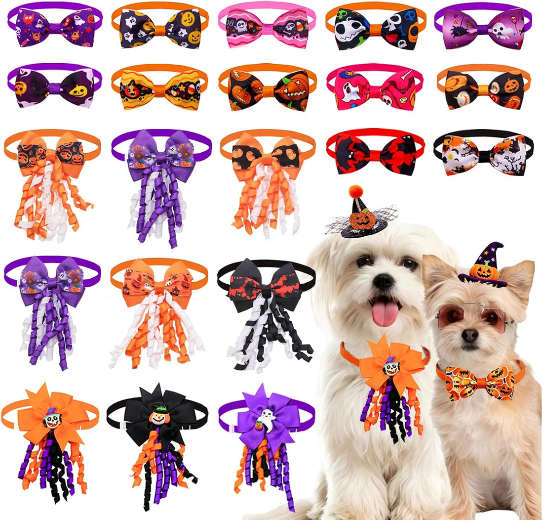 16Pcs Halloween Dog Bow Tie for Small Medium Dogs