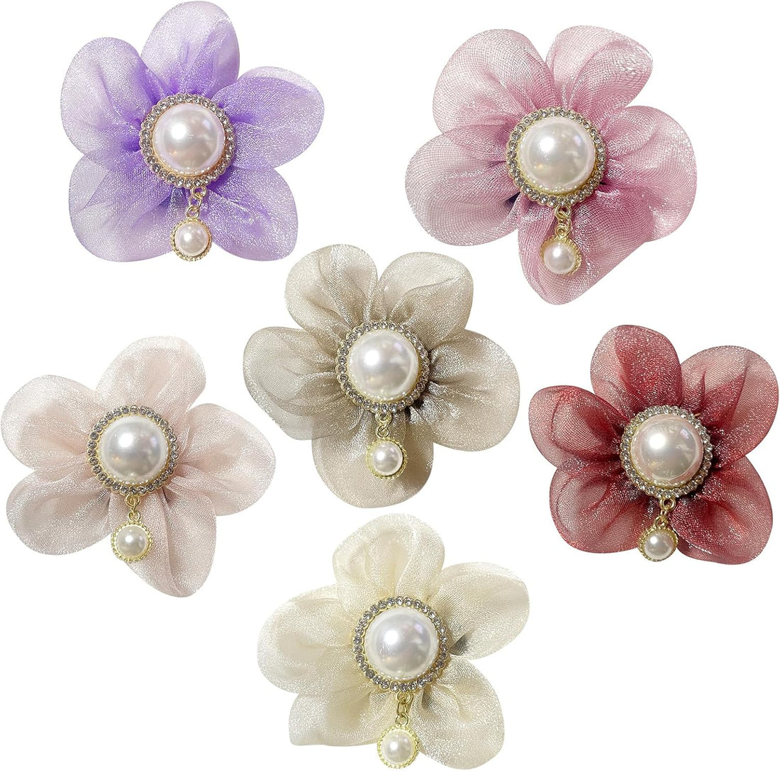 6 Pcs Dog Collar Accessories Slide-On Pearl Flower Charms