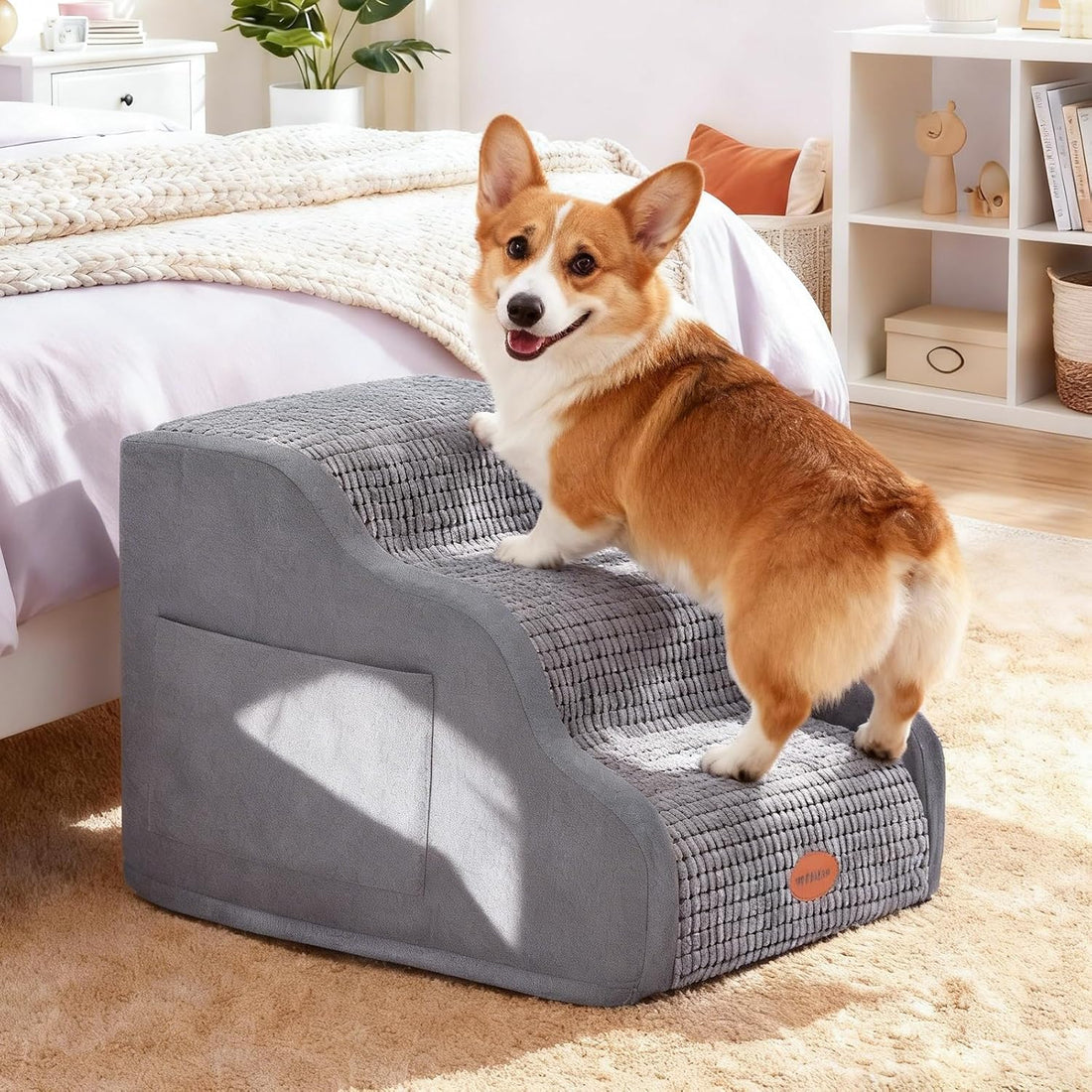 Woochpet 3-Step Dog Stairs, 23.6" Foam Pet Steps for High Beds