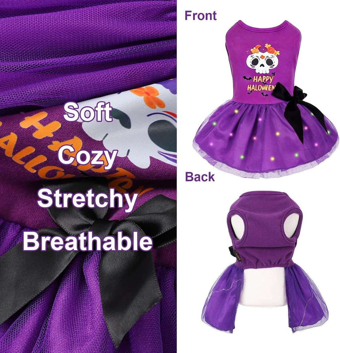 Halloween Dog Dress with Led Light,Small Dog Halloween