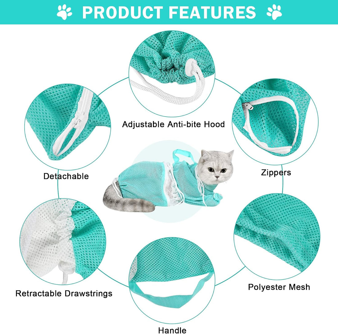 JULMELON 10 PCS Cat Washing Bag for Bath Shower Adjustable Net
