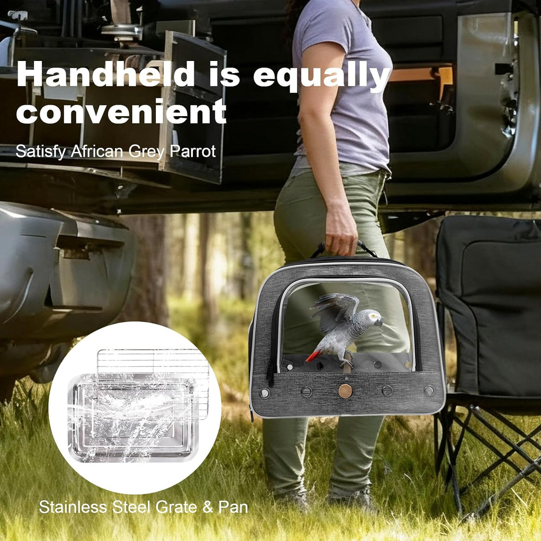 Bird Transport Carrier for Large Bird with Perch Stand Tray and Grate