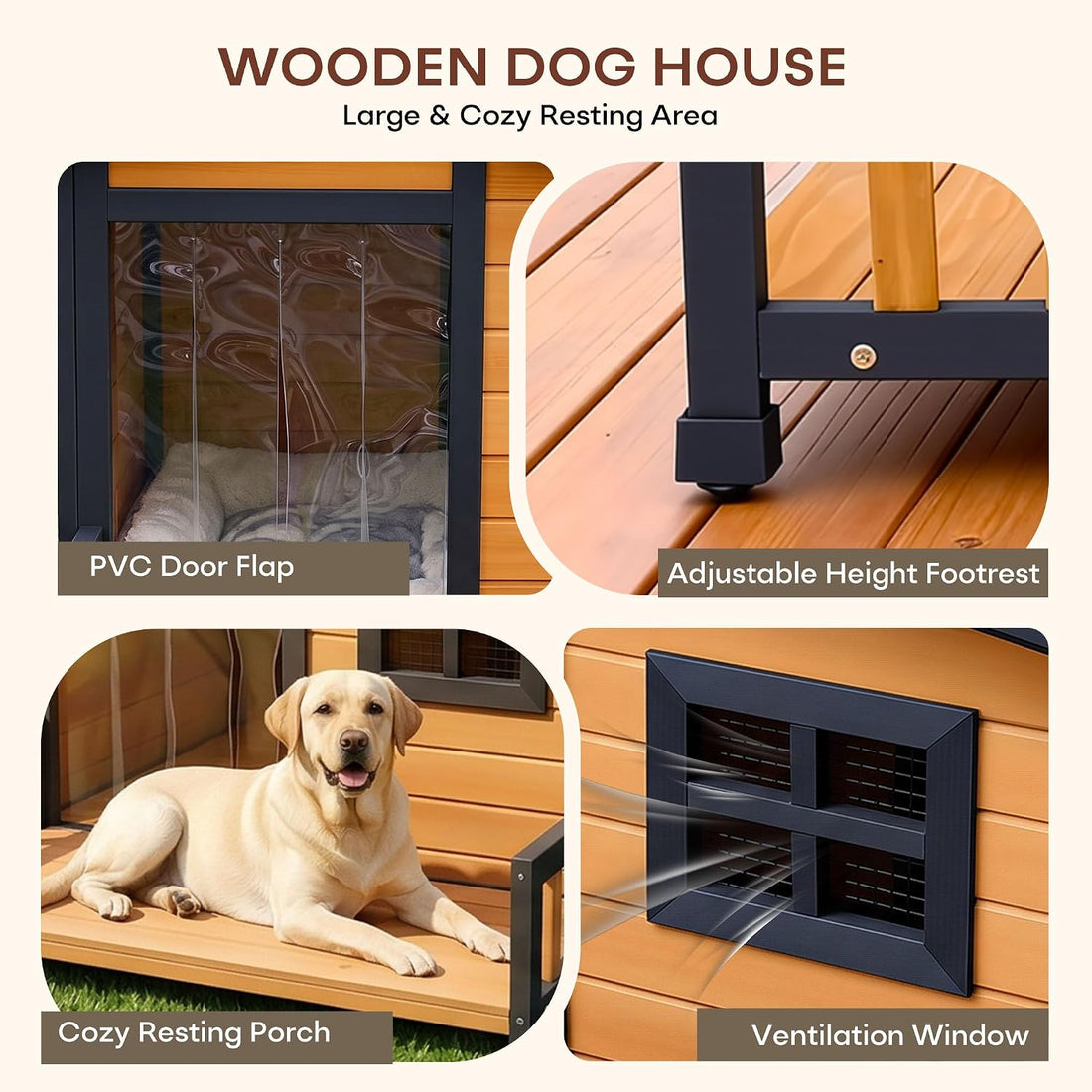 Large Dog House Outdoor Elevated Wooden Dog Kennel with Porch 39"