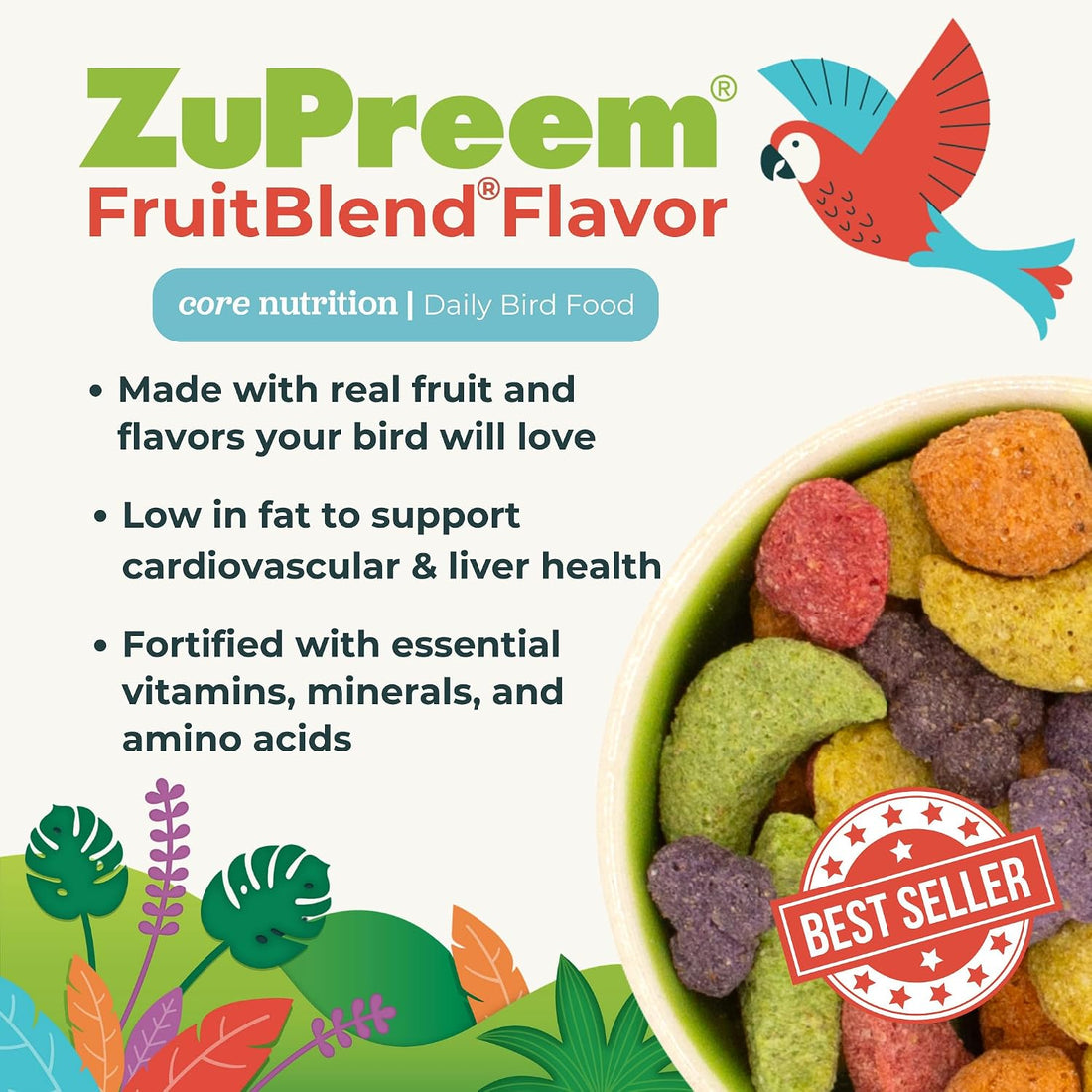 ZuPreem FruitBlend Bird Pellets, Daily Bird Food for Amazon, Cockatoo