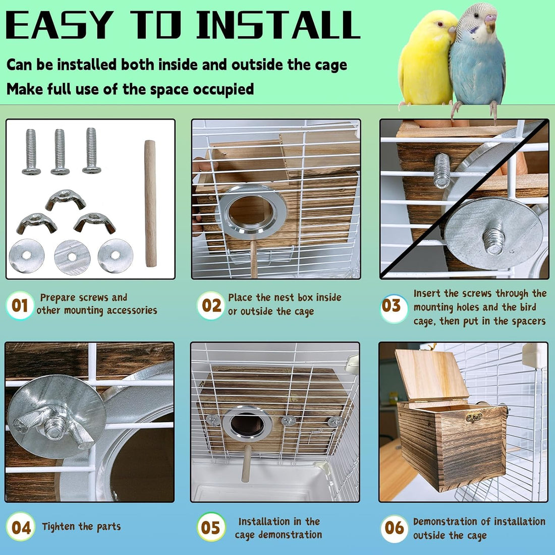kathson Parakeet Nesting Box,Wooden Cockatiel Breeding Mating