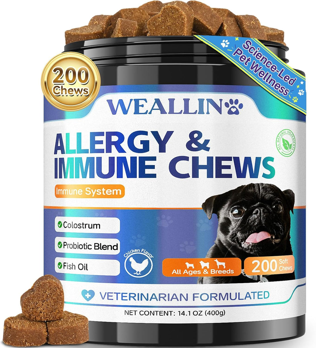 WEALLIN Dog Allergy Chews with Probiotics, Skin & Immune Support