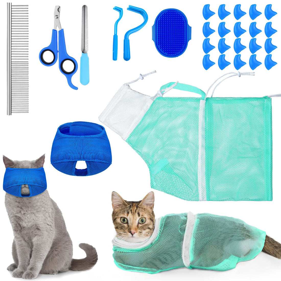 Kritkin 9 Pcs Cat Bathing Bag Set Cat Shower Bag Anti Bite