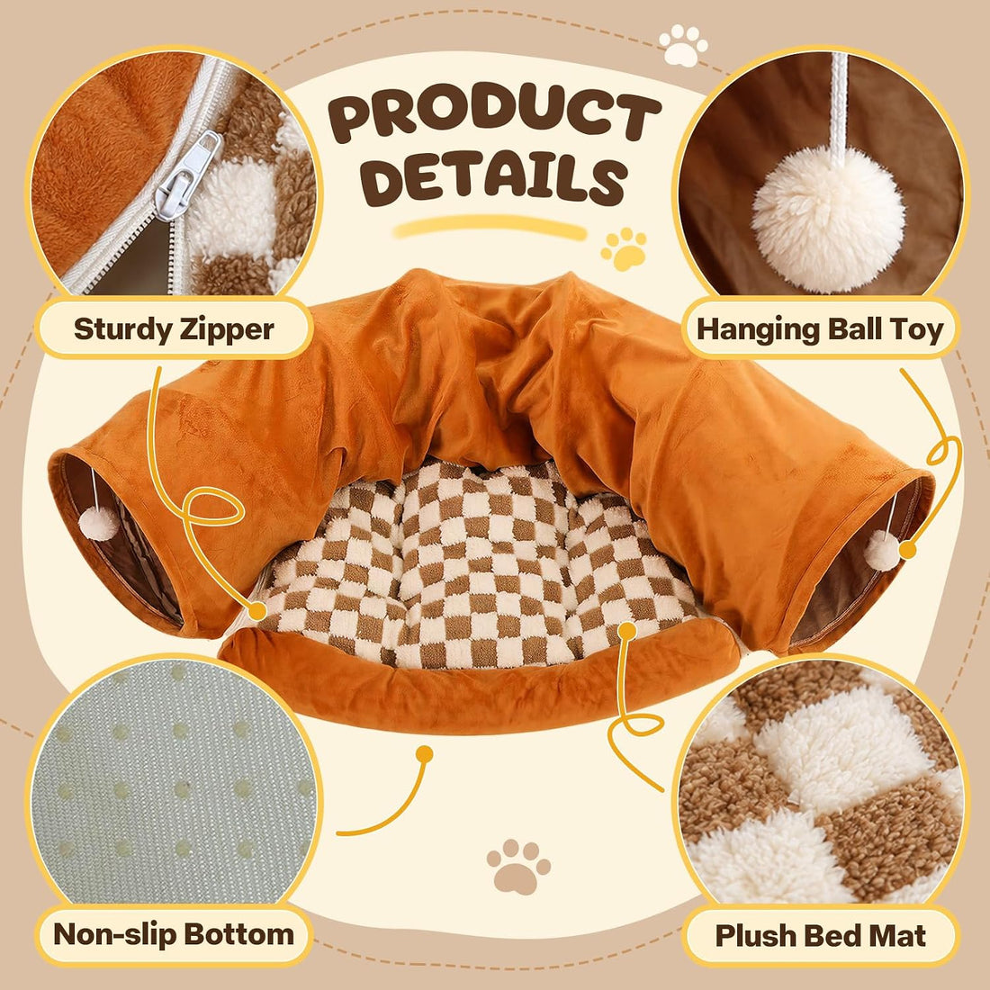 Bunny Tunnel for Rabbits, 2-in-1 Rabbit Tube Toys with Removable Mat