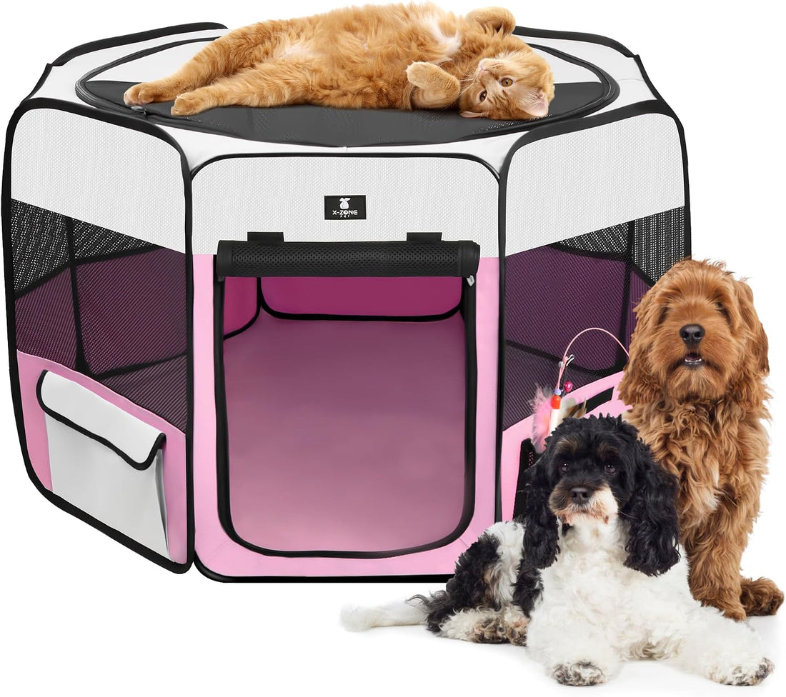 X-ZONE PET Foldable Dog Playpen, Portable Pet Play Pen for Puppy Cat