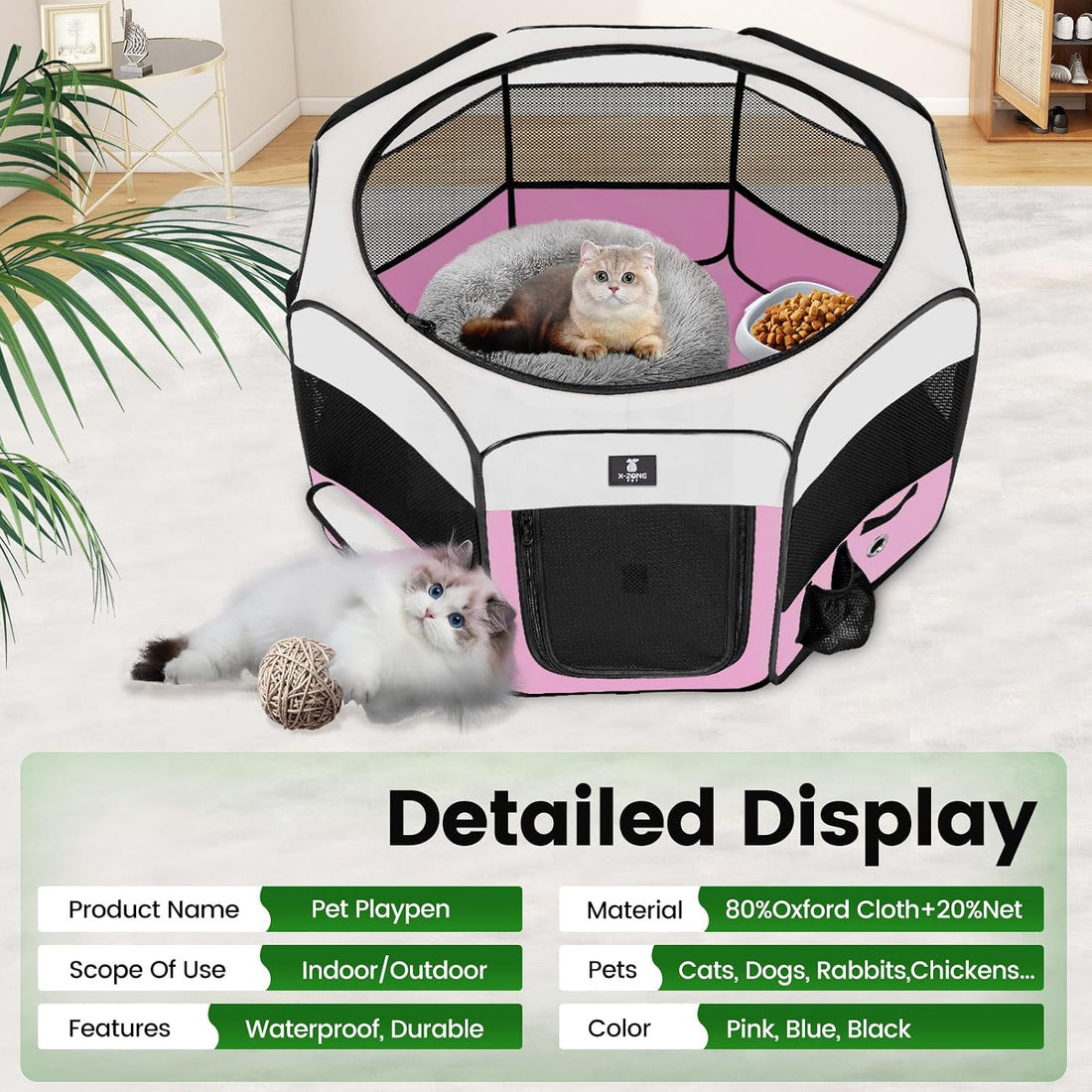 X-ZONE PET Foldable Dog Playpen, Portable Pet Play Pen for Puppy Cat