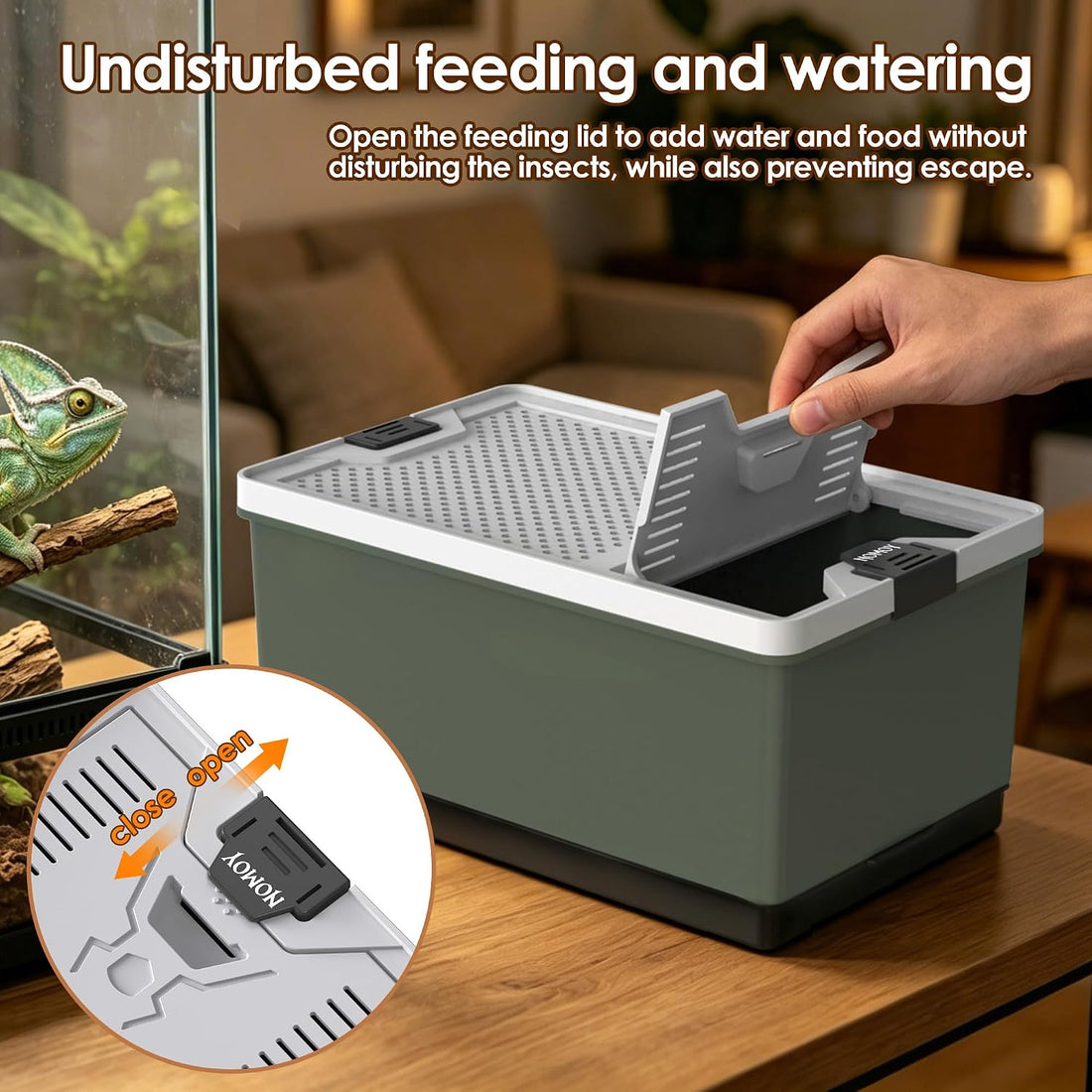 Self-Cleaning Cricket & Roach Feeder Habitat with Escape-Proof Lid