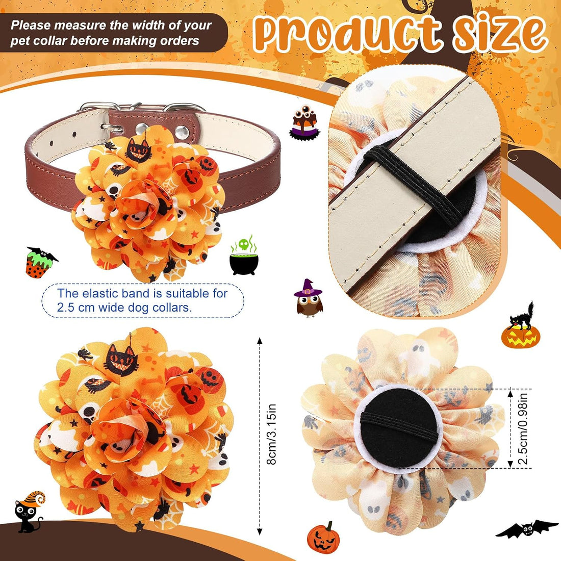 Silkfly 80 Pcs Halloween Dog Collar Flowers Bulk, Pet Bows