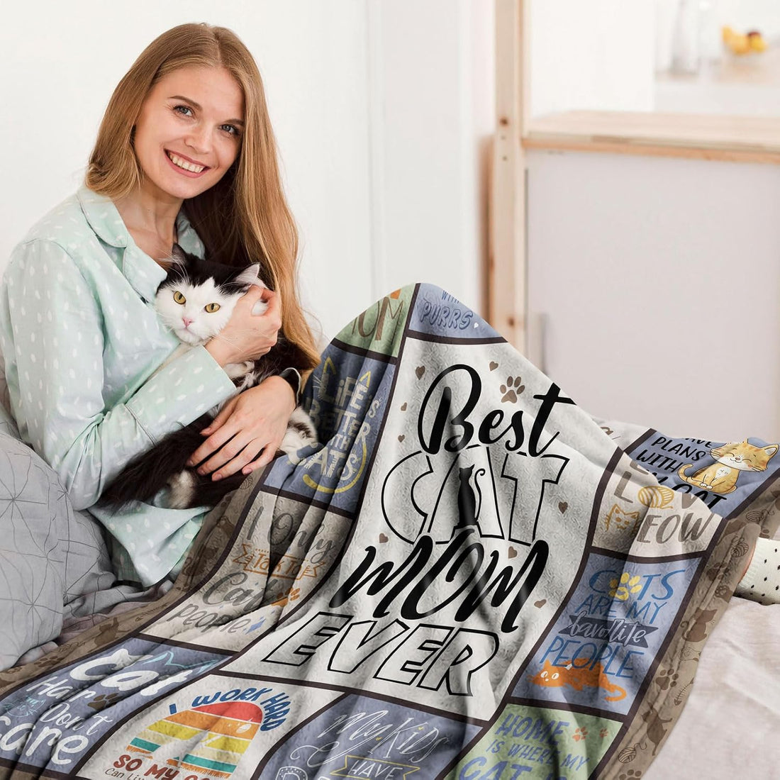 Cat Mom Gifts Themed Blanket 60" x 50", Cat Lover Gifts for Women