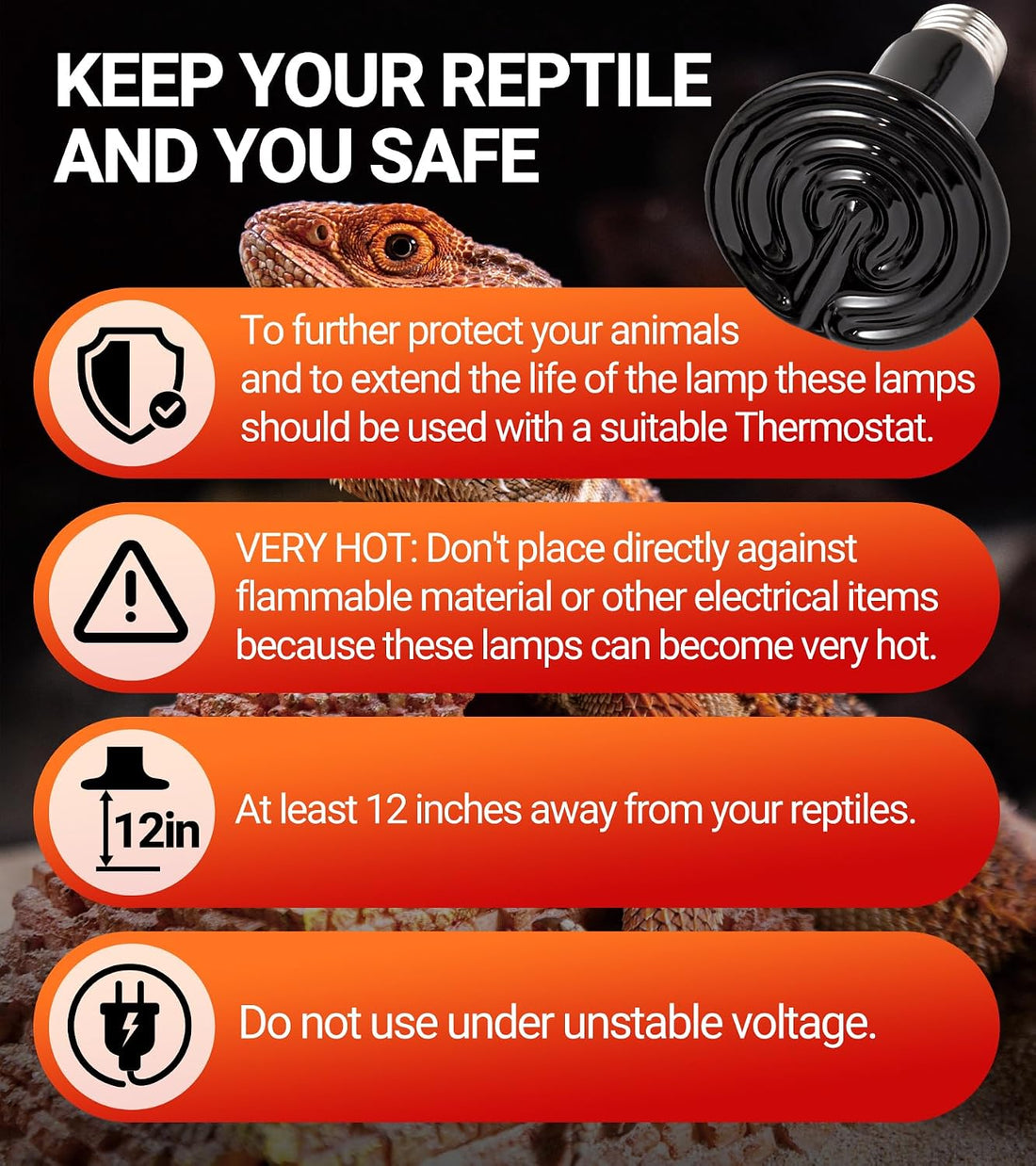 REPTI ZOO 100W Reptile Heat Lamp 2Pack Ceramic Heat Emitter Night