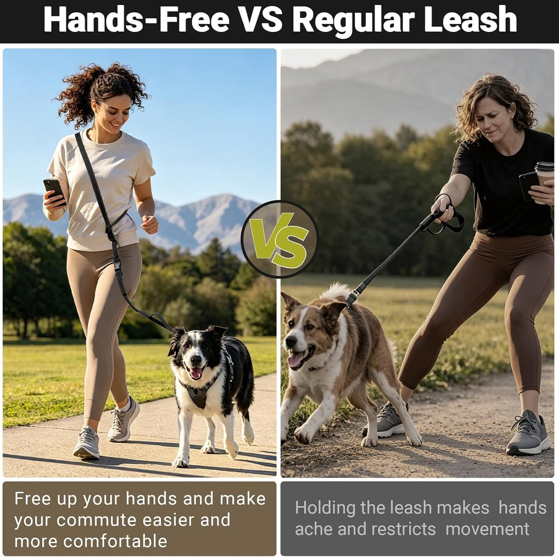 Hands-Free Dog Leash,Adjustable Waist Belt for Walking Running Hiking