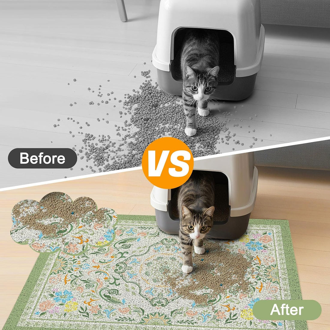Glittme Cat Litter Mat with Non-Slip Bottom Litter Box Mat 33"X22"
