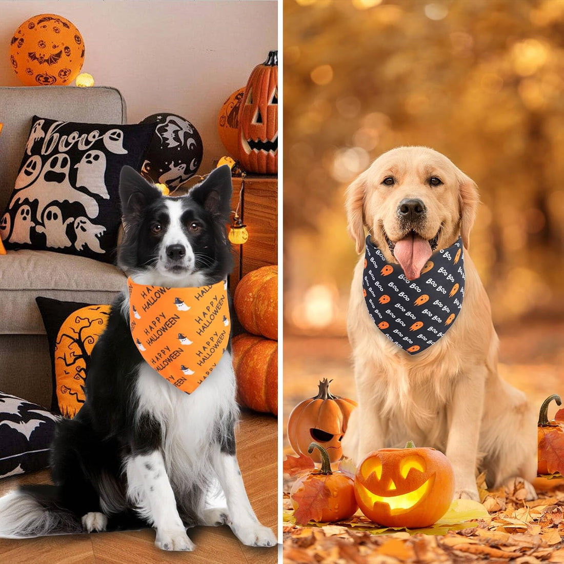 Halloween Dog Bandanas XLarge 2PCS, Fall Bibs for Boy and Girl