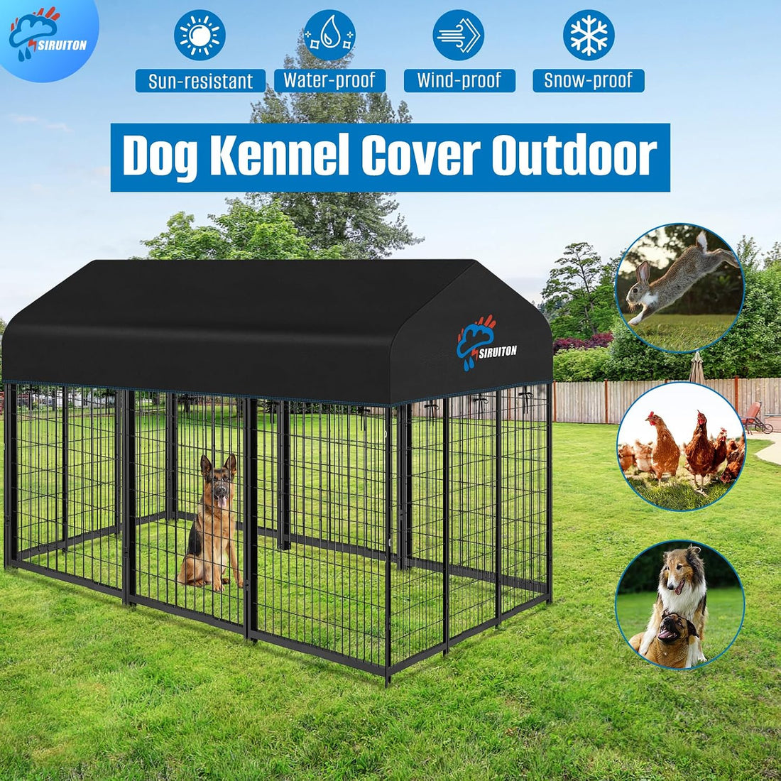 SIRUITON 8x4FT Outdoor Dog Kennel Replacement Cover,Heavy Duty 600D