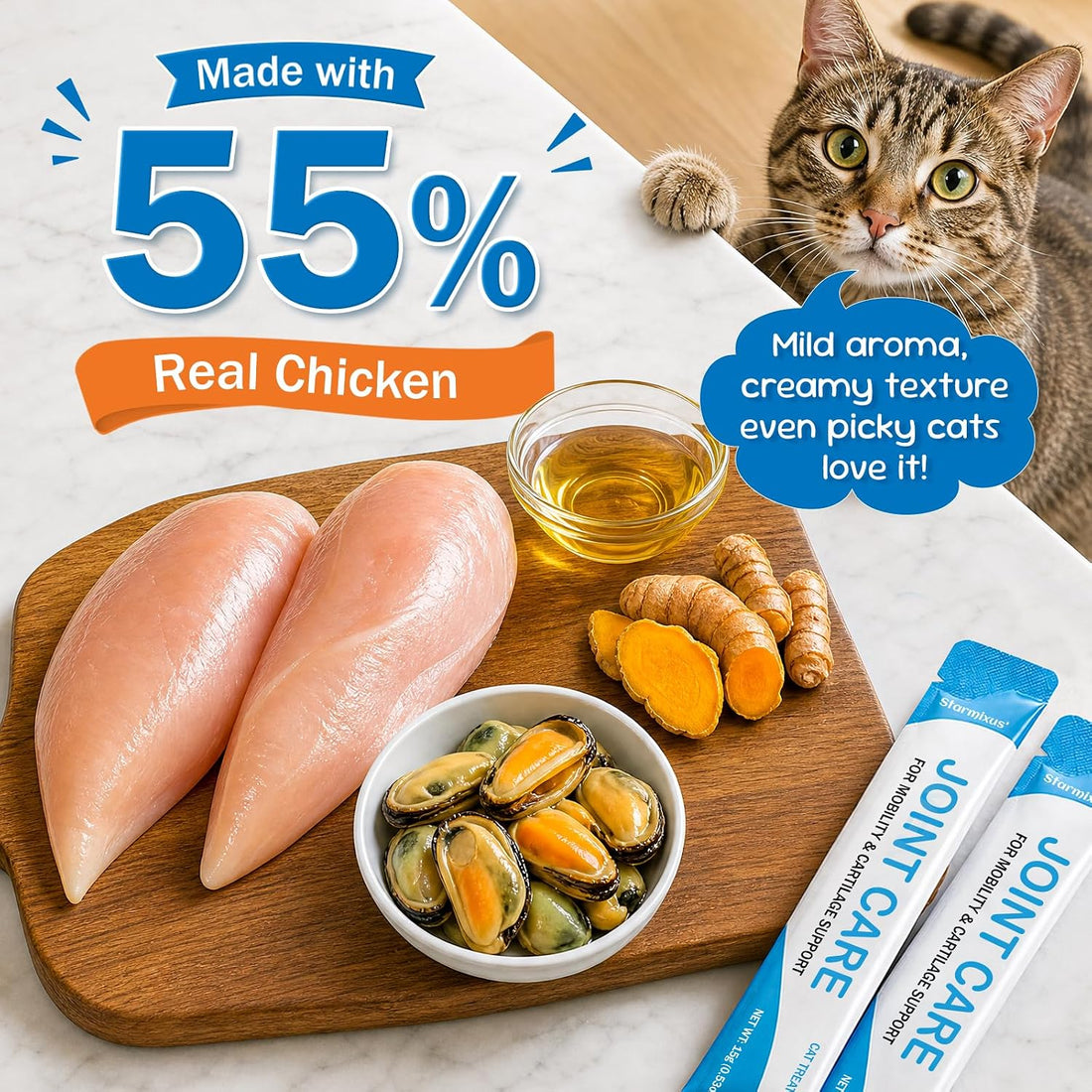 Lickable Cat Treats, Cat Joint Supplement with Glucosamine for Cats