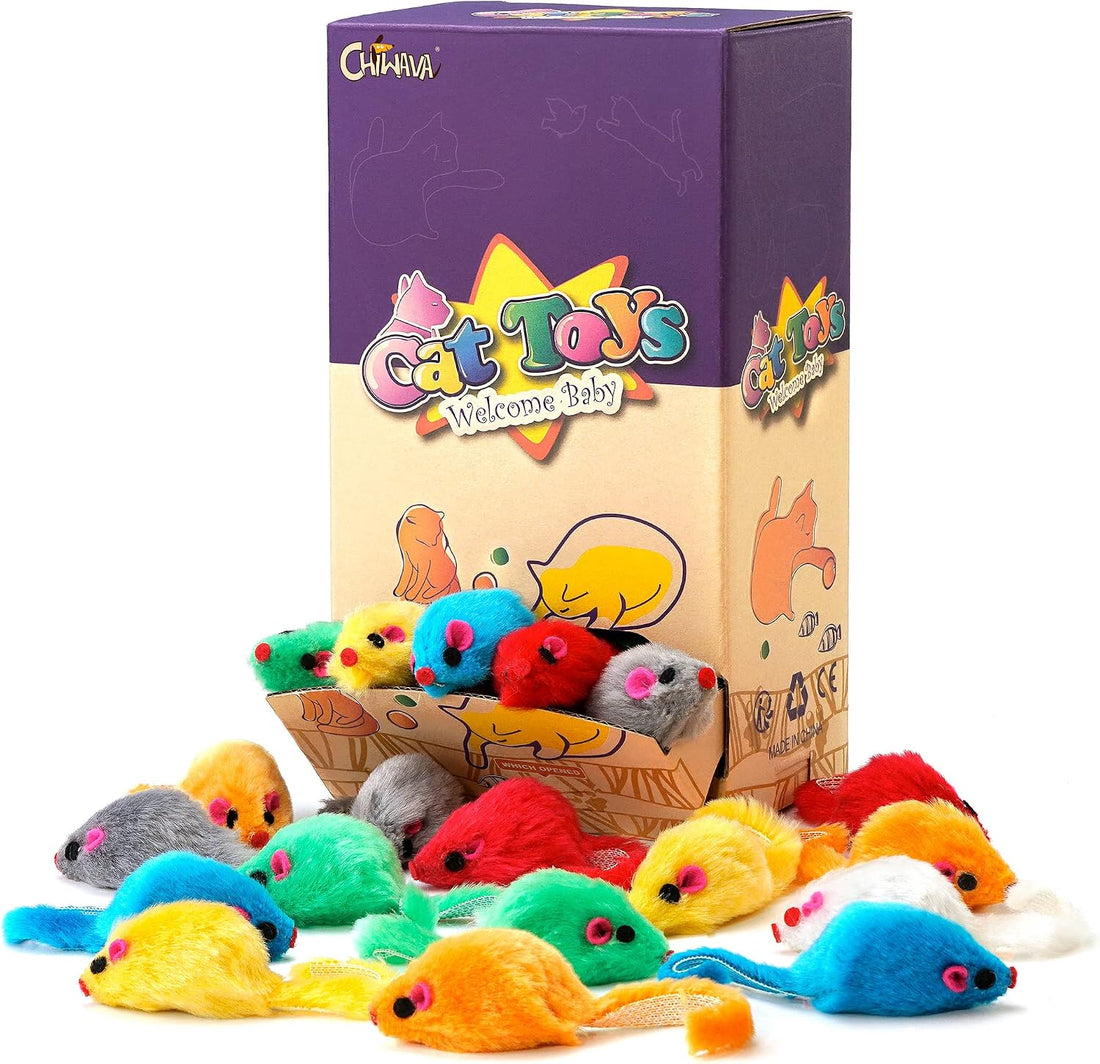 CHIWAVA 36PCS 4.1'' Furry Cat Toy Mice Rattle Small Mouse Kitten