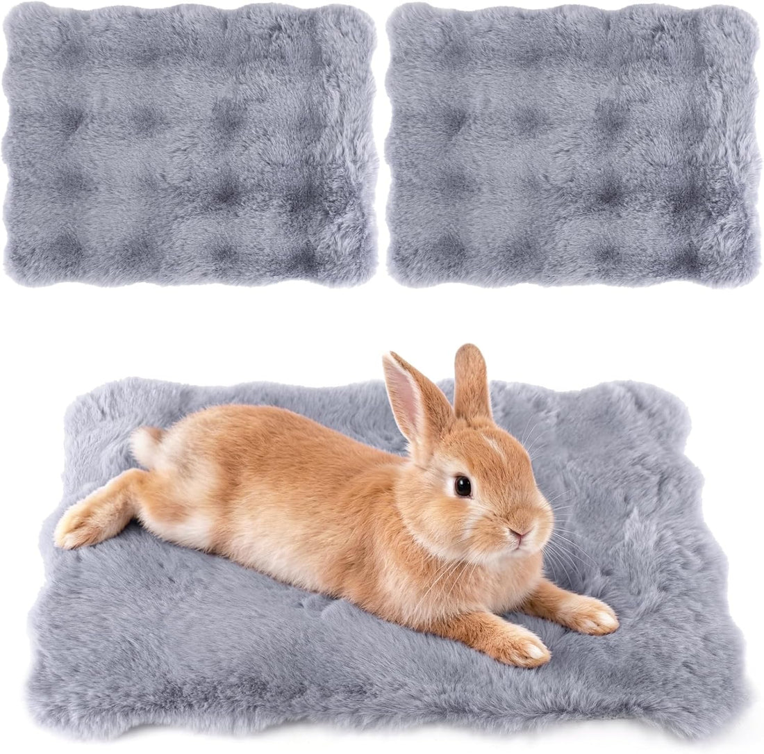2 Pack Rabbit Mat, Soft Plush Bunny Bedding with Non-Slip Bottom