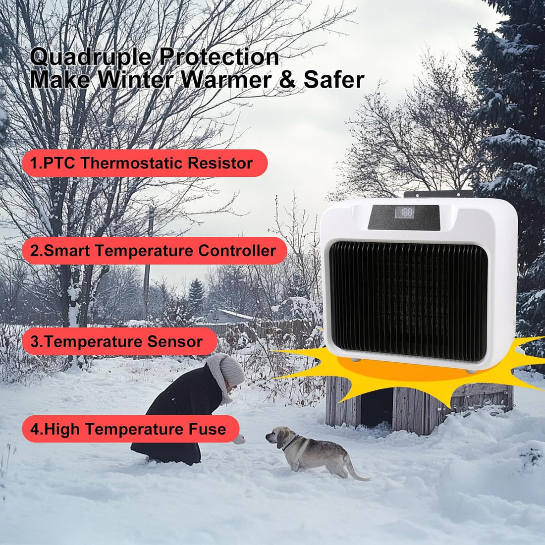 Dog House Heater with Smart Thermostat 300W/600W Chicken Coop Heater