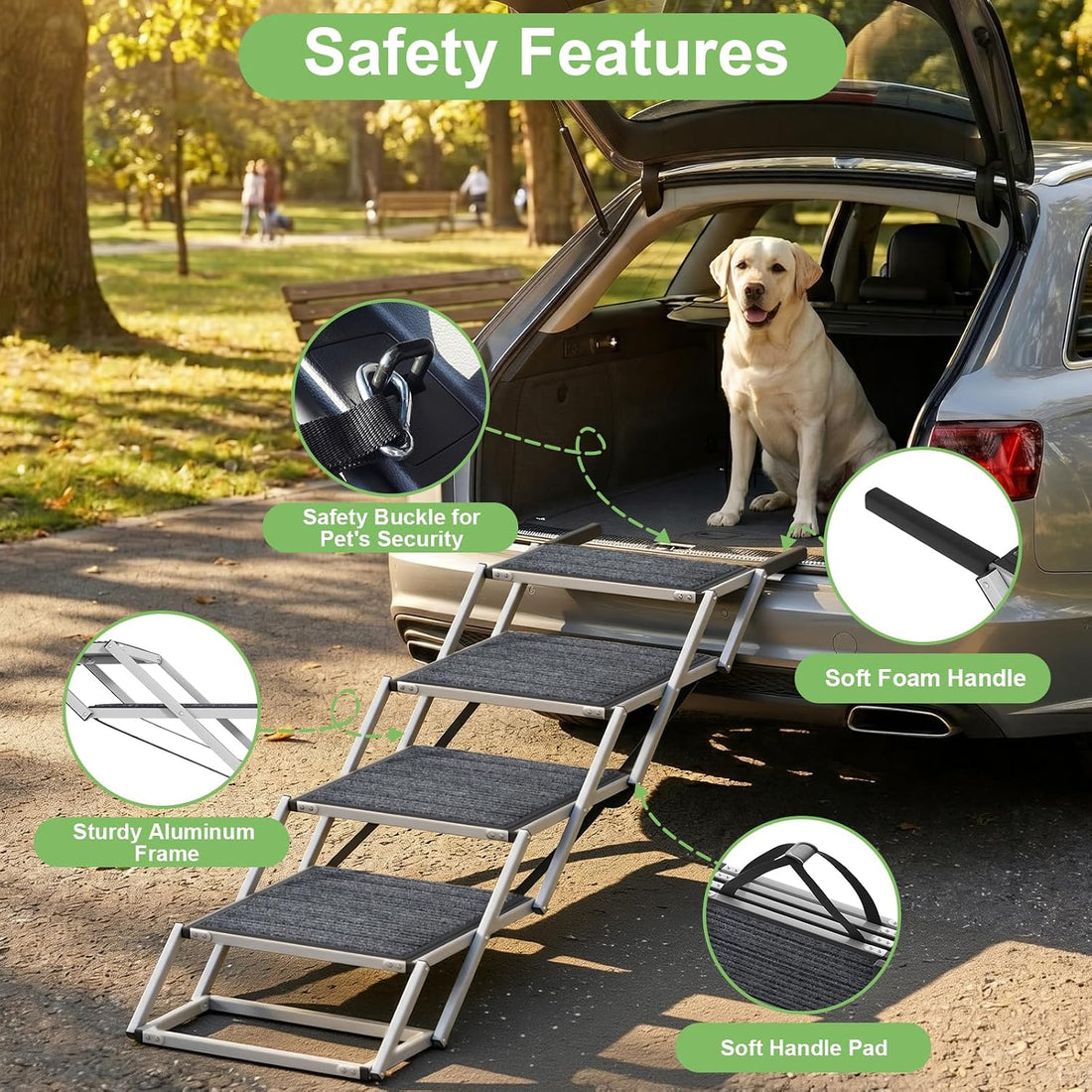 Dog Stairs for Large Dogs Extra Wide 20",Foldable Dog Ramp for Car