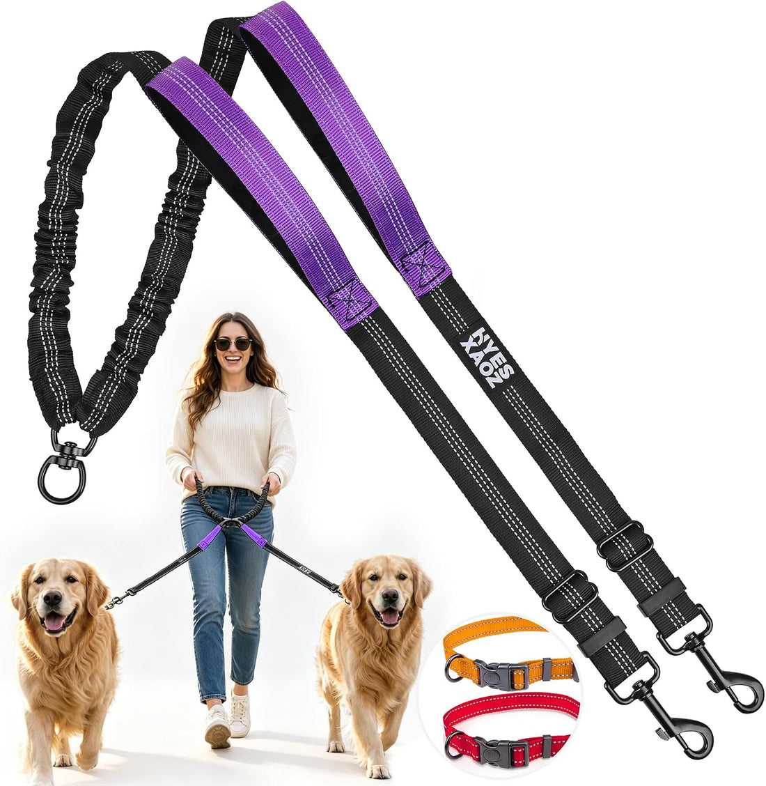 Double Dog Leash No Tangle - Hands Free Lead for 2 Dogs